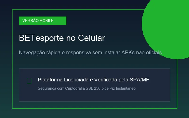 Interface da BETesporte adaptada para tela de celular Android e iPhone